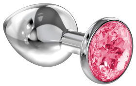 
Большая серебристая анальная пробка Diamond Pink Sparkle Large с розовым кристаллом - 8 см. фото в интим магазине Love Boat