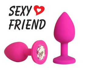 
Розовая конусовидная анальная пробка с прозрачным кристаллом - 7,3 см. фото в интим магазине Love Boat