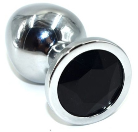 
Серебристая анальная пробка из нержавеющей стали с черным кристаллом - 8,5 см. фото в интим магазине Love Boat
