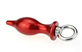 Красная металлическая анальная пробка с кольцом - 7 см. фото в интим магазине Love Boat