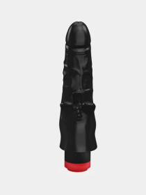 Чёрный вибромассажёр с двумя стволами и лепестками - 20 см.