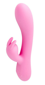 Розовый силиконовый вибратор-кролик с функцией подогрева - 20 см. фото в интим магазине Love Boat