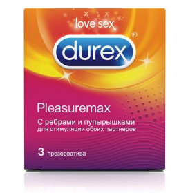 Рельефные презервативы с точками и рёбрами Durex Pleasuremax - 3 шт. фото в интим магазине Love Boat