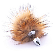 Серебристая анальная пробка с коричневым хвостиком фото в интим магазине Love Boat