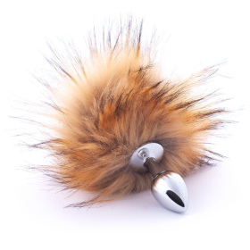 Серебристая анальная пробка с коричневым хвостиком фото в интим магазине Love Boat