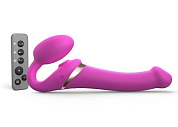 Ярко-розовый безремневой страпон Multi Orgasm Size M с клиторальной стимуляцией фото в интим магазине Love Boat