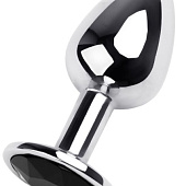 Маленькая коническая серебристая анальная пробка с черным кристаллом - 7 см. 