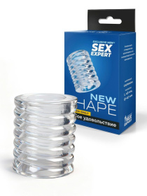 Прозрачная сквозная насадка на пенис с ребрышками фото в интим магазине Love Boat