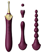 Сливовый вибратор с 4 сменными насадками Bess 2 фото в интим магазине Love Boat