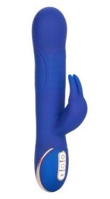 Синий вибратор Signature Silicone Rotating Beaded Rabbit с клиторальным отростком - 22,75 см. фото в интим магазине Love Boat