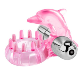 Розовое виброкольцо-дельфин с шипами фото в интим магазине Love Boat