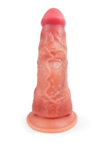 Телесный силиконовый фаллоимитатор на присоске - 25 см.