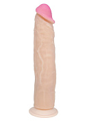 Телесный фаллоимитатор на присоске с большой головкой - 24,5 см. фото в интим магазине Love Boat