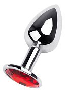 Маленькая коническая серебристая анальная пробка с красным кристаллом - 7 см. фото в интим магазине Love Boat