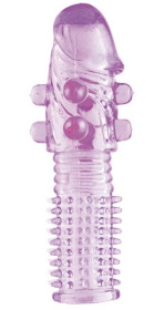 Гелевая фиолетовая насадка с шариками и шипами - 14 см. фото в интим магазине Love Boat