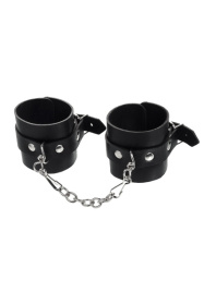 Черные однослойные наручники из натуральной кожи с цепочкой