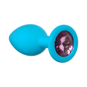 Голубая анальная пробка Cutie Small с розовым кристаллом - 7,5 см.
