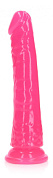 Розовый люминесцентный фаллоимитатор на присоске - 17,5 см. фото в интим магазине Love Boat