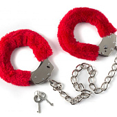Красные меховые оковы на ноги Bondage