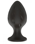 Черная малая силиконовая анальная пробка с рельефом в виде углублений фото в интим магазине Love Boat