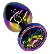 Анальная пробка цвета неохром с радужным кристаллом - 8 см. фото в интим магазине Love Boat