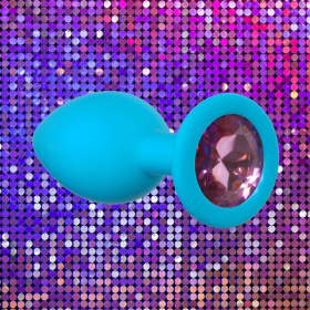 Голубая анальная пробка Cutie Small с розовым кристаллом - 7,5 см.