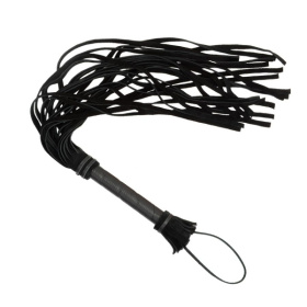 
Чёрная плеть с кожаной рукоятью - 65 см. фото в интим магазине Love Boat