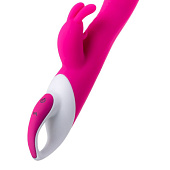 Розовый вибратор с клиторальным стимулятором ELLY с подогревом - 21,5 см.