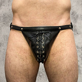 Кожаные мужские трусы-джоки со шнуровкой