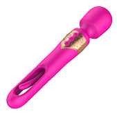 Розовый двусторонний wand-вибратор с функцией фингеринга - 26 см. фото в интим магазине Love Boat