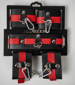 
Черно-красный набор фиксаций: наручники, оковы и ошейник фото в интим магазине Love Boat