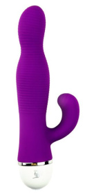 Фиолетовый вибромассажер со стимулятором клитора RIBBED DUO VIBE - 16 см. фото в интим магазине Love Boat