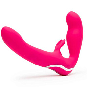 Ярко-розовый безремневой страпон Rechargeable Vibrating Strapless Strap-On фото в интим магазине Love Boat