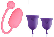 Подарочный набор: розовый тренажер Кегеля Magic Kegel Coach и фиолетовые менструальные чаши фото в интим магазине Love Boat