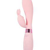 Нежно-розовый вибратор-кролик с независимыми моторчиками Indeep Theona - 21,5 см.