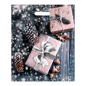 Новогодний пакет с принтом в виде подарков и вырубной ручкой (45х38 см) фото в интим магазине Love Boat