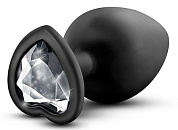 Черная анальная пробка с прозрачным стразом-сердечком Bling Plug Large - 9,5 см. фото в интим магазине Love Boat