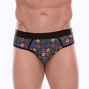 Темно-серые мужские трусы-джоки с принтом в виде цветных значков фото в интим магазине Love Boat