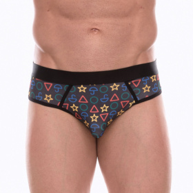 Темно-серые мужские трусы-джоки с принтом в виде цветных значков фото в интим магазине Love Boat