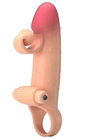 Телесная вибронасадка на пенис с подхватом мошонки - 20 см. фото в интим магазине Love Boat