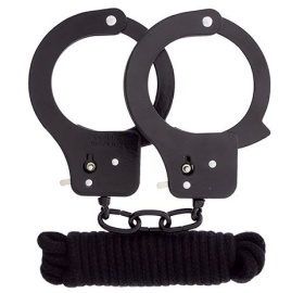 
Чёрные наручники из листового металла в комплекте с веревкой BONDX METAL CUFFS LOVE ROPE SET фото в интим магазине Love Boat