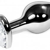 Серебристая коническая анальная пробка с прозрачным кристаллом-сердцем - 8 см.