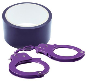 
Набор для фиксации BONDX METAL CUFFS AND RIBBON: фиолетовые наручники из листового материала и липкая лента фото в интим магазине Love Boat