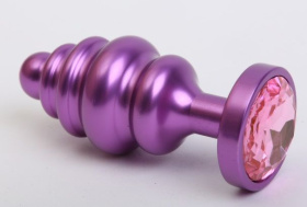 
Фиолетовая ребристая анальная пробка с розовым кристаллом - 7,3 см. фото в интим магазине Love Boat