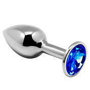 Серебристая анальная втулка с синим кристаллом Mini Metal Butt L - 9 см. фото в интим магазине Love Boat