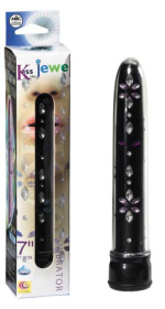 Чёрный вибратор со стразами по всей длине - 17,8 см. фото в секс шопе Love Boat