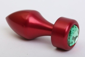 
Красная анальная пробка с широким основанием и зелёным кристаллом - 7,8 см. фото в интим магазине Love Boat