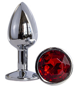 Металлическая анальная втулка с красным кристаллом - 7,2 см. фото в интим магазине Love Boat