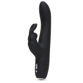 Черный вибратор с клиторальным отростком Greedy Girl Slimline Rabbit Vibrator - 22,8 см. фото в интим магазине Love Boat