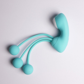 Бирюзовый вакуумный стимулятор клитора с вагинальными виброшариками